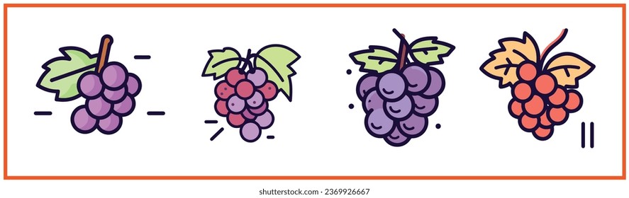 grapes fruit colourful flat minimal vector logo style silhouette collection 