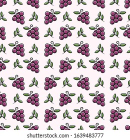 Grapes fruit flat with leaves vector background seamless pattern.  Scalable and editable. Vector pattern for textile, print, fabric, backdrop, wallpaper, background.