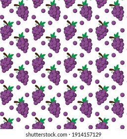 Grapes fruit flat with leaves vector background seamless pattern. Scalable and editable. Vector pattern for textile, print, fabric, backdrop, wallpaper, background.