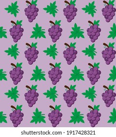 Grapes fruit flat with leaves vector background seamless pattern. Scalable and editable. Vector pattern for textile, print, fabric, backdrop, wallpaper, background.