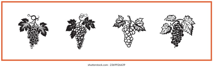 grapes fruit flat minimal vector logo style silhouette collection