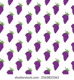 Grapes fruit flat seamless pattern on white background. Wrapping paper, gift card, poster, banner design. Home decor, modern textile print. Summer bright geometric fruits patterned.