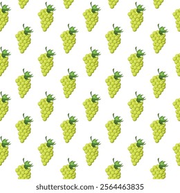 Grapes fruit flat seamless pattern on white background. Wrapping paper, gift card, poster, banner design. Home decor, modern textile print. Summer bright geometric fruits patterned.