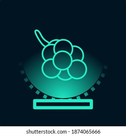 Grapes fruit hologram display. Vector illustration grapes digital design with a light projector. Fruit in holographic icon style.