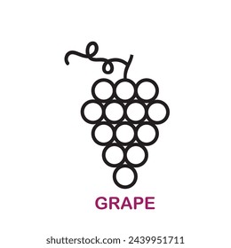 grapes fruit icon. Food Fruits Outlined. Grapevine with leaf. Fruit pictogram, grape seed oil .healthy vegan food.grape icon,White grapes.Grapes are a non-climacteric type of fruit vector illustration