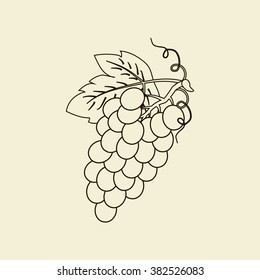 Grapes Fruit Icon on the yellow background. Vector illustration