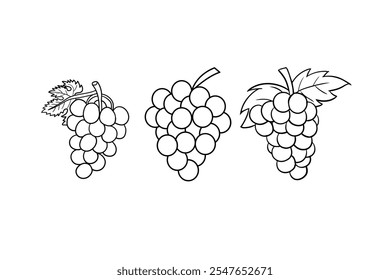 Ilustración vectorial de ícono de fruta de uvas, Frutas de comida delineadas