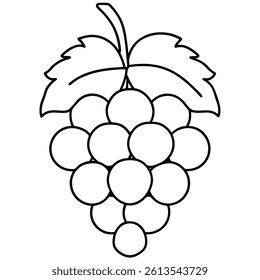 Grapes Fruit Line Art Vector for Kids Hand Drawing and Learning – Simple Tropical Fruit Outline Illustration
