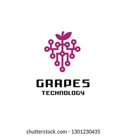 grapes fruit with technology dots connection logo icon vector template