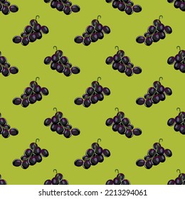 Traubenfrüchte nahtlose Vektorgrafik-Hintergrund einzeln auf grünem Hintergrund. Design für den Einsatz im Hintergrund auf Textil-Papier und andere.