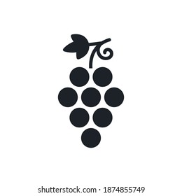 Grapes. Grape icon. Black isolated silhouette. Fill solid icon. Modern minimalistic design. Vector illustration. Fruits