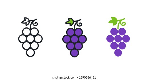 Uvas. Icono de uva. Icono de color lineal, contorno, forma, contorno. Ligera. Diseño minimalista moderno. Conjunto de vectores. Ilustraciones de frutos