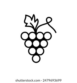 Grapes with grape leaf outline icon. simple flat black trendy style illustration on white background..eps