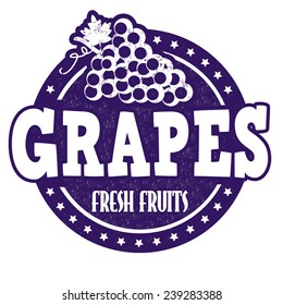 Grapes grunge rubber stamp or label on white, vector illustration