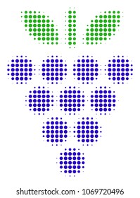 Grapes halftone vector icon. Illustration style is dotted iconic Grapes icon symbol on a white background. Halftone matrix is round items.