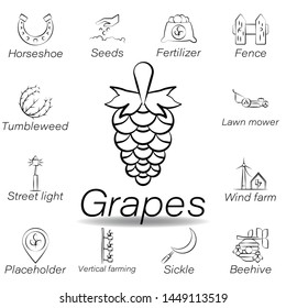grapes hand draw icon. Element of farming illustration icons. Signs and symbols can be used for web, logo, mobile app, UI, UX