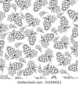 Grapes hand drawn doodle sketch isolated on white background, seamless vector pattern, food ingredient, organic natural vegetarian exotic fruit for healthy market, restaurant menu, harvest holiday