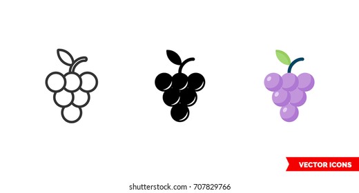 Grapes icon of 3 types: color, black and white, outline. Isolated vector sign symbol.