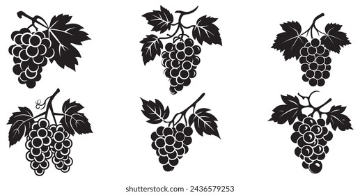 Grapes icon black and white background design. silhouette style, vector illustration.