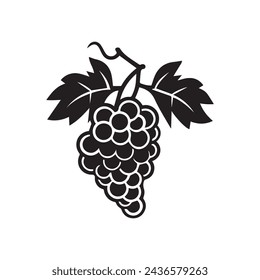 Icono de uvas diseño de fondo blanco y negro. estilo de silueta, ilustración vectorial.