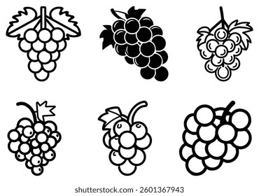 Grapes icon black and white background design. silhouette style, vector illustration.