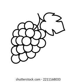 Grapes icon in bunch with leaf in black outline style