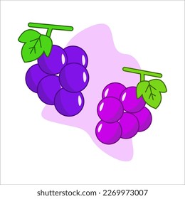 Grapes icon. Bunch of purple grapes with stem and leaf. 