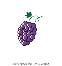 Icono de uvas. Montaje de uvas violetas con tallo y hoja