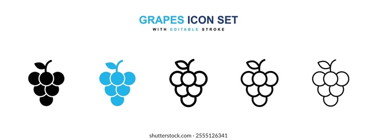 Grapes icon collection in black and blue colors