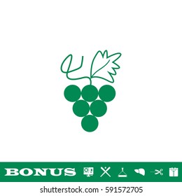 Grapes icon flat. Green pictogram on white background. Vector illustration symbol and bonus button