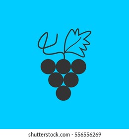 Grapes icon flat. Simple vector black pictogram on blue background