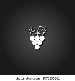 Grapes icon flat. Simple White pictogram on black background with shadow. Vector illustration symbol