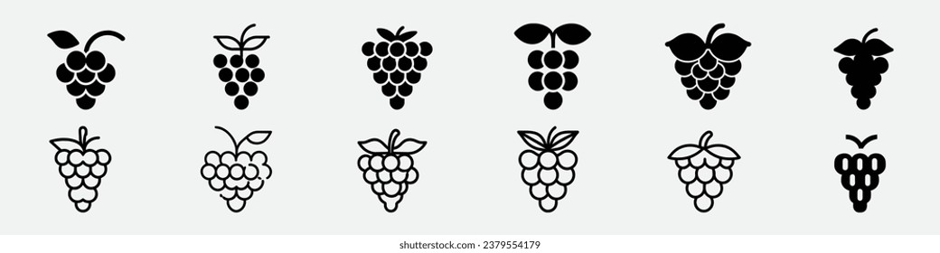 Grapes icon. grapes fruit icon, Grape Icon Food Fruits Outlined silhouette, Bunch of grapes with leaf flat vector icon for food apps and websites, Grape Icons Outlined Food Fruits