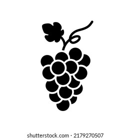 Grapes icon. Grapevine with leaf. Wine logo. Fruit pictogram. Vector illustration isolated.