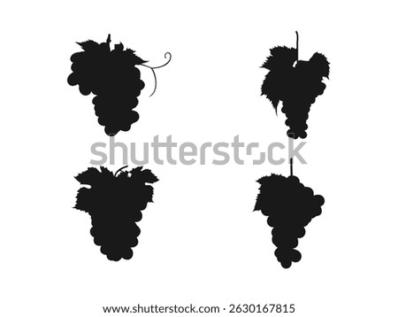 Grapes icon. Grapevine with leaf. Wine logo. Fruit pictogram. Black silhouette of grapes. Vector illustration. Black Silhouette Isolated on White Background.
