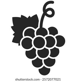 Grapes icon on transparent background. Bunch of grapes with leaf flat icon for food apps and websites. PNG