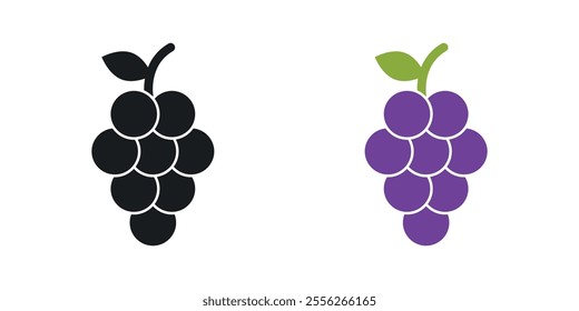 Grapes icon set in black and colored versions.