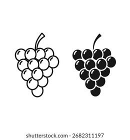 Conjunto de iconos de uvas - contorno y estilo sólido
