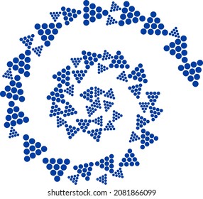 Grapes icon spiral motion composition. Grapes icons are formed into twirl vector illustration. Abstract spiral is designed from randomized grapes icons.