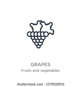 Grapes icon. Thin linear grapes outline icon isolated on white background from fruits collection. Line vector sign, symbol for web and mobile