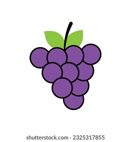 Icono de uvas. Ilustración vectorial de uva de color simple con hoja, aislada en blanco.