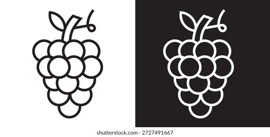Ícone de uva vetor definido. Ícones de uva alinham várias coleções de estilos. cacho de uva do Illustrator com folha simples preta.