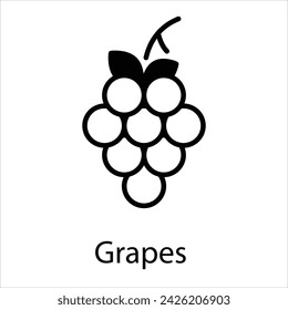 Grapes Icon vector, Such Line sign as autumn, Submission of autumn icons. Vector Computer Isolated Pictograms for Web on White Background Editable Stroke stock illustration
