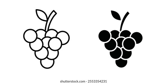 Iconos de uvas en estilo relleno y delineado negro