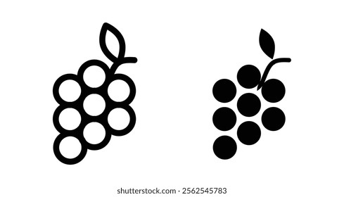 Grapes Icons. black and white vector illustration set.
