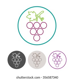 Grapes Icons and Logo Set. 
For Identity Style of Natural Product Company, Restaurants, Bars and Wine Houses. 
Contour lines. Flat design. Design elements. Circle icons. Realistic image. Vector art