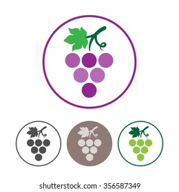 Grapes Icons and Logo Set. 
For Identity Style of Natural Product Company, Restaurants, Bars and Wine Houses. 
Contour lines. Flat design. Design elements. Circle icons. Realistic image. Vector art