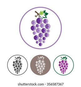 Grapes Icons and Logo Set. 
For Identity Style of Natural Product Company, Restaurants, Bars and Wine Houses. 
Contour lines. Flat design. Design elements. Circle icons. Realistic image. Vector art
