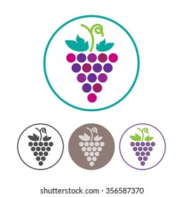 Grapes Icons and Logo Set. 
For Identity Style of Natural Product Company, Restaurants, Bars and Wine Houses. 
Contour lines. Flat design. Design elements. Circle icons. Realistic image. Vector art