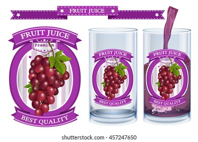 Grapes juice Label vector visual, ideal for fruit juice. Can drawn with mesh tool. Fully adjustable & scalable. Vector illustration